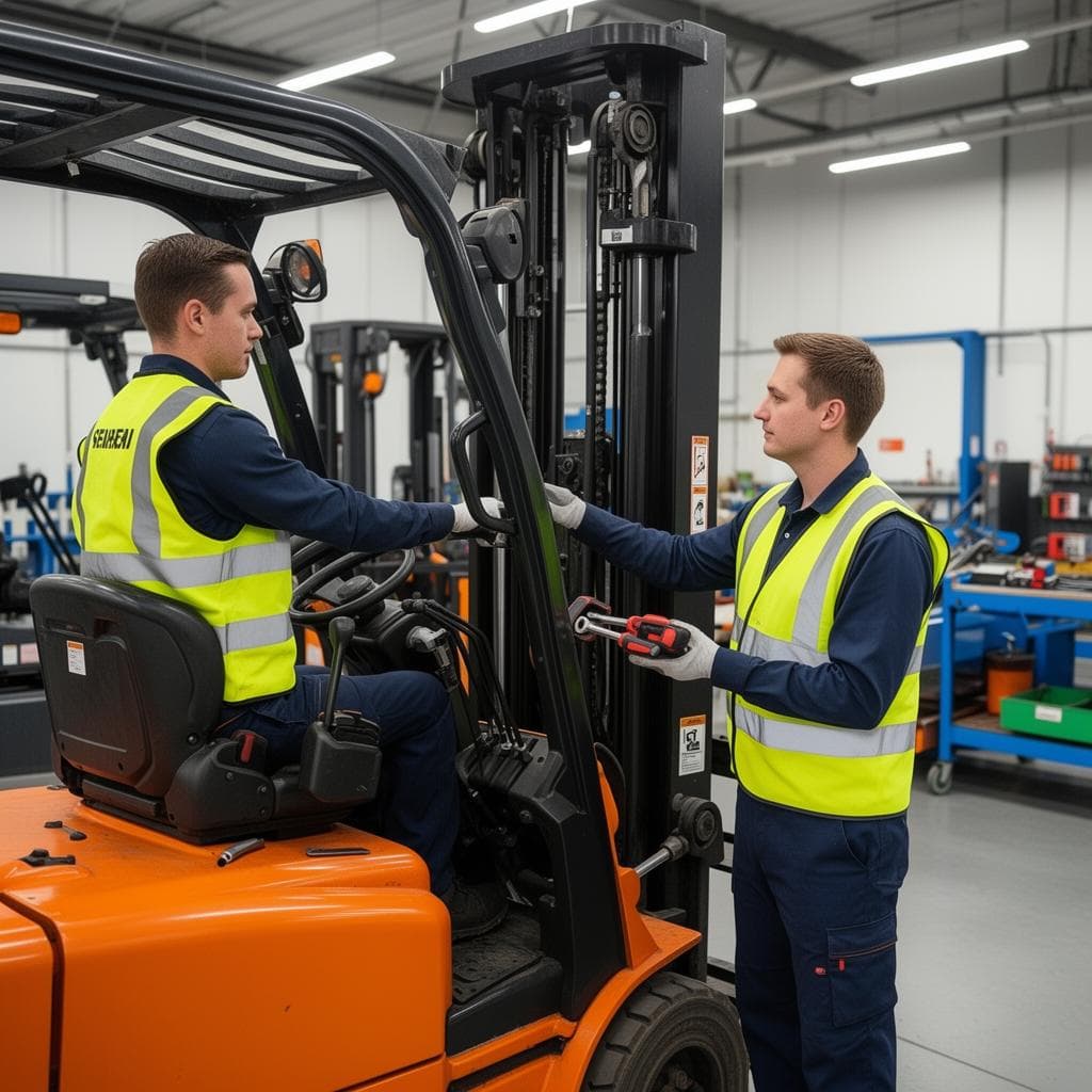 Techniker beim Full-Service an einem Mietstapler